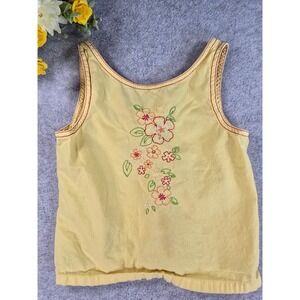 Vintage 90s McKids Girls Yellow Floral Embroidered Cotton Tank Top Size 5 Summer